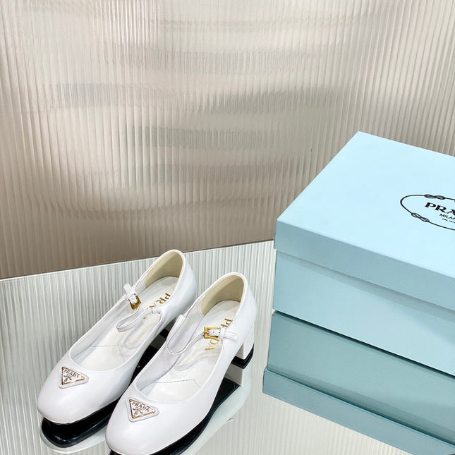 PRA NAPPA MARY JANE PUMPS WHITE LAMBSKIN