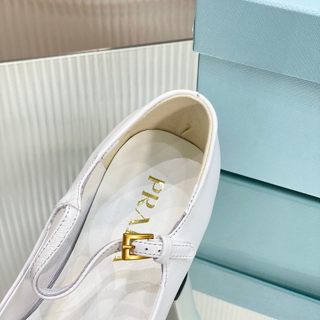 PRA NAPPA MARY JANE PUMPS WHITE LAMBSKIN