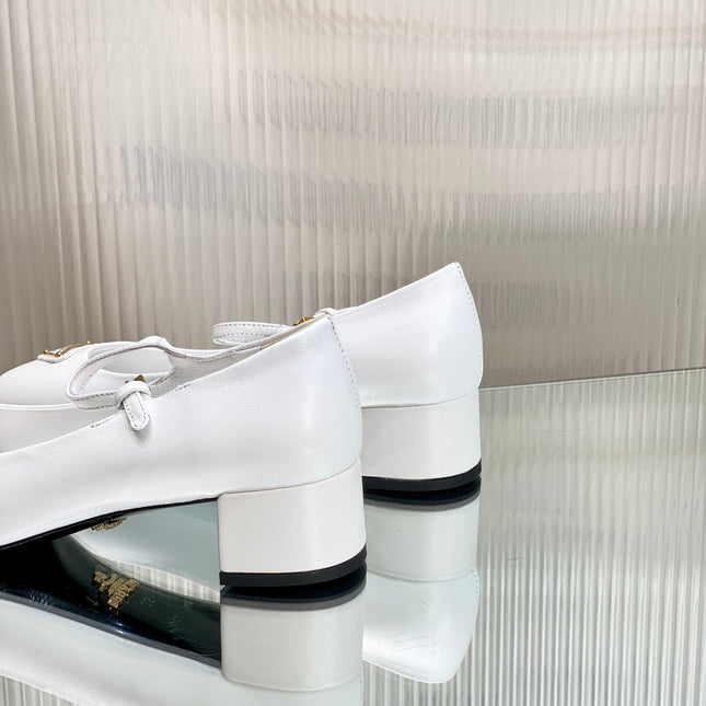 PRA NAPPA MARY JANE PUMPS WHITE LAMBSKIN