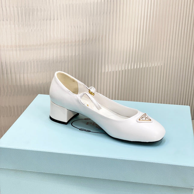 PRA NAPPA MARY JANE PUMPS WHITE LAMBSKIN
