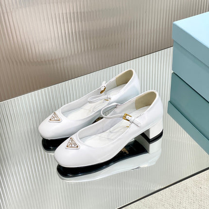 PRA NAPPA MARY JANE PUMPS WHITE LAMBSKIN
