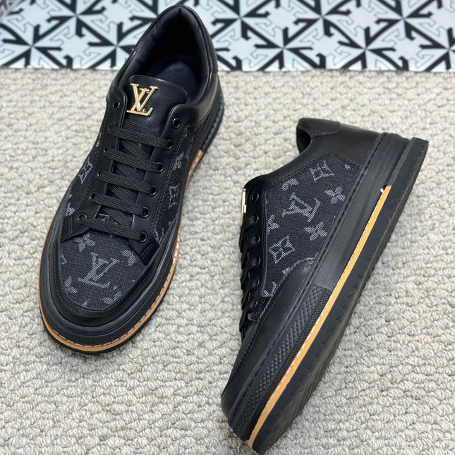LV TRAINERS IN BLACK CALFSKIN AND JACQUARD