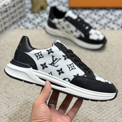 LV TRAINERS IN BLACK CALFSKIN AND WHITE JACQUARD
