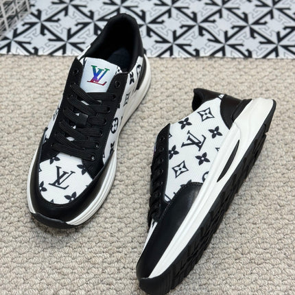 LV TRAINERS IN BLACK CALFSKIN AND WHITE JACQUARD