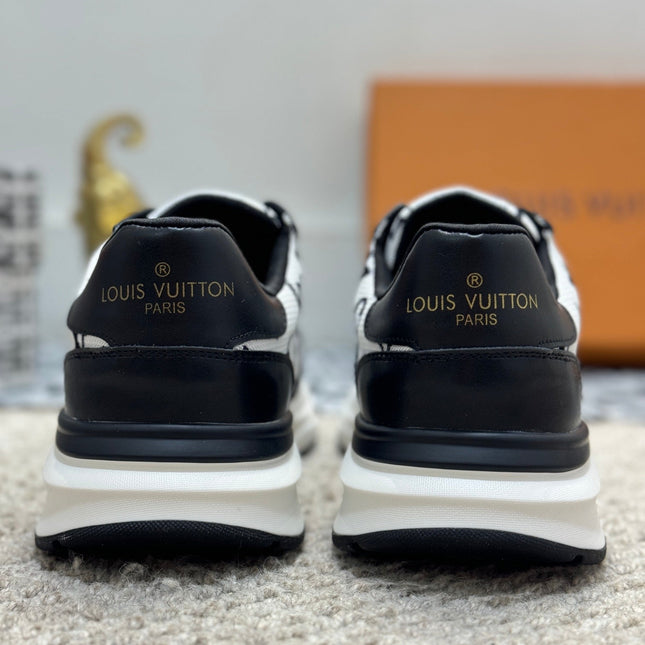 LV TRAINERS IN BLACK CALFSKIN AND WHITE JACQUARD