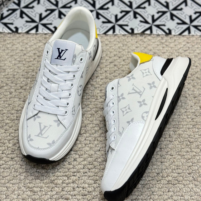 LV TRAINERS IN WHITE CALFSKIN AND JACQUARD