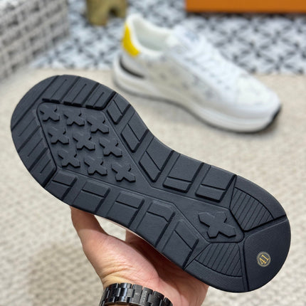LV TRAINERS IN WHITE CALFSKIN AND JACQUARD