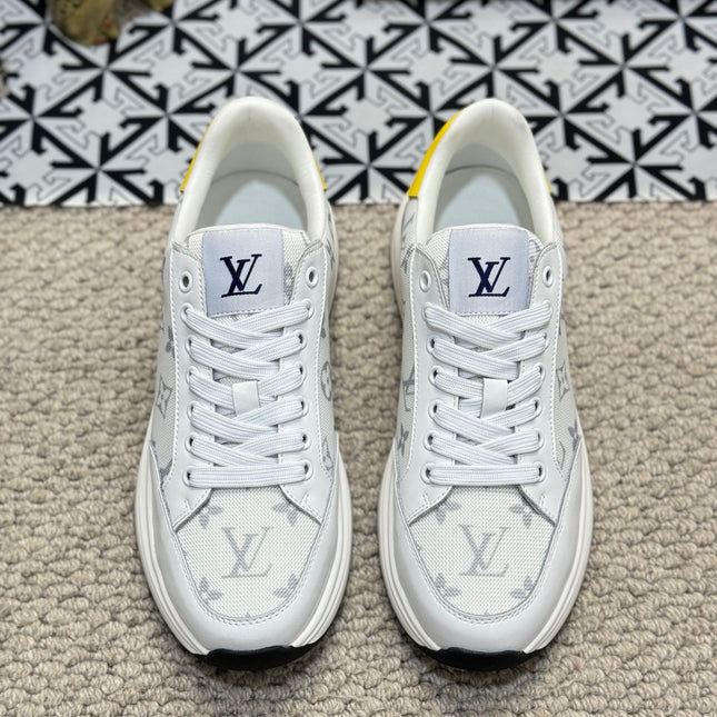 LV TRAINERS IN WHITE CALFSKIN AND JACQUARD