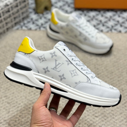 LV TRAINERS IN WHITE CALFSKIN AND JACQUARD