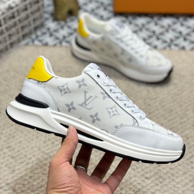 LV TRAINERS IN WHITE CALFSKIN AND JACQUARD