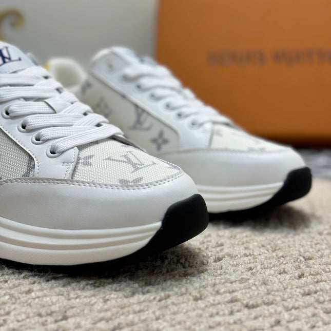 LV TRAINERS IN WHITE CALFSKIN AND JACQUARD