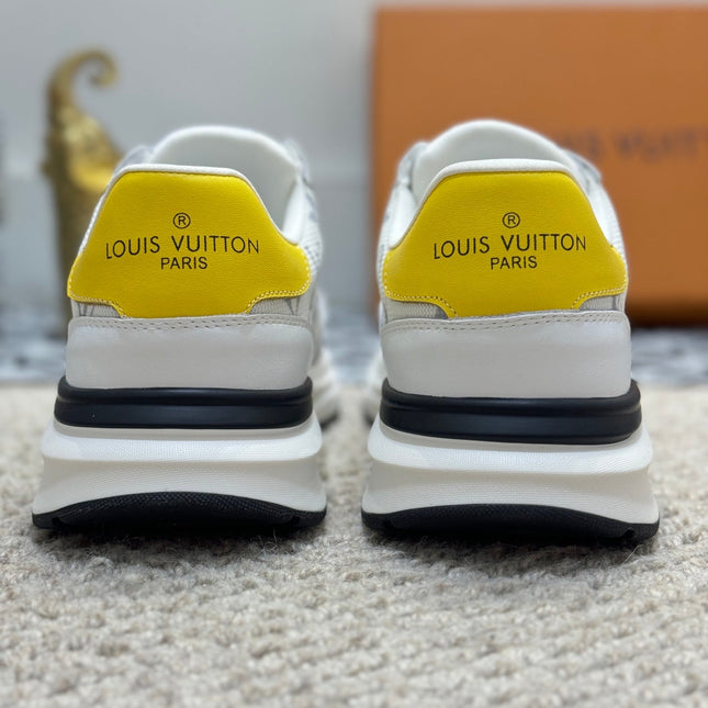 LV TRAINERS IN WHITE CALFSKIN AND JACQUARD