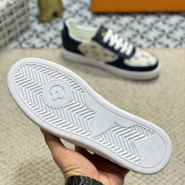 LV TRAINER SNEAKER NAVY BLUE CALFSKIN AND BEIGE MONOGRAM CANVAS