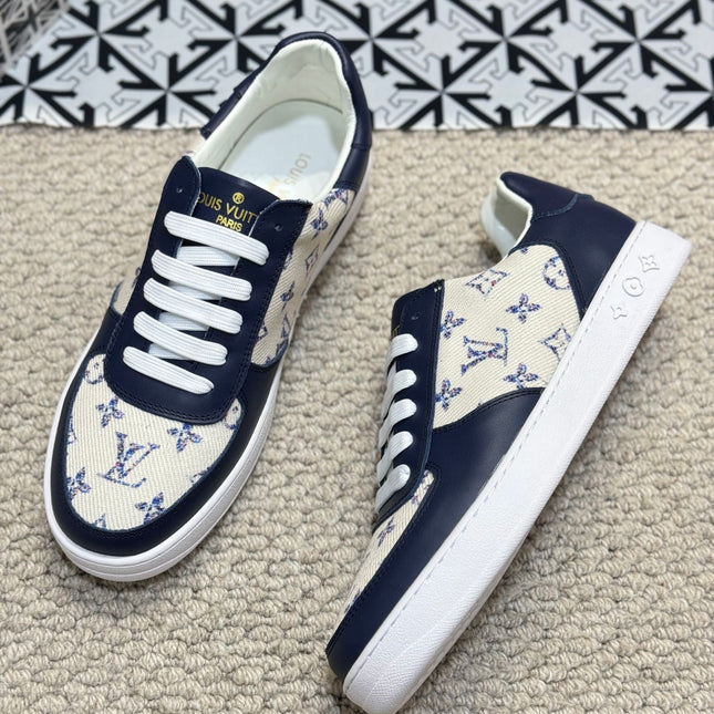 LV TRAINER SNEAKER NAVY BLUE CALFSKIN AND BEIGE MONOGRAM CANVAS