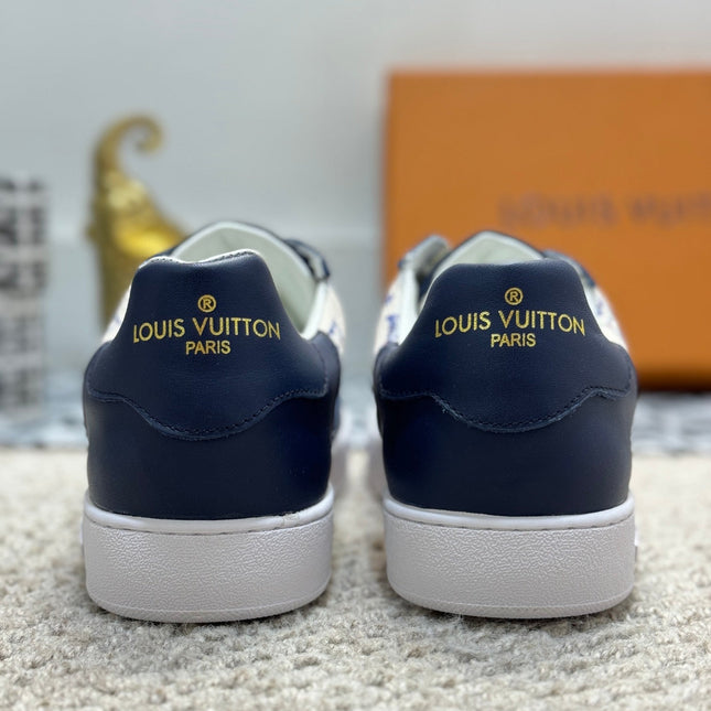 LV TRAINER SNEAKER NAVY BLUE CALFSKIN AND BEIGE MONOGRAM CANVAS