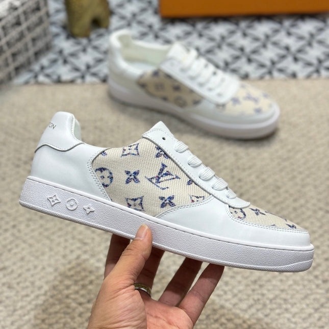 LV TRAINER SNEAKER WHITE CALFSKIN AND CAMEL BEIGE MONOGRAM CANVAS