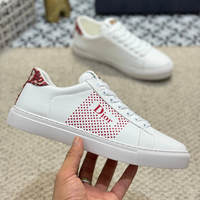 CD LOW TOP BASIC SNEAKER WHITE AND RED CALFSKIN