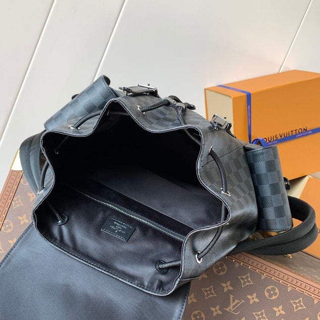 CHRISTOPHER MM BACKPACK 47 IN BLACK DAMIER GRAPHITE CANVAS