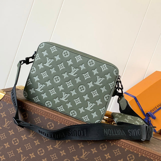 TRIO MESSENGER BAG 25 IN GREEN MONOGRAM SHADOW CALFSKIN