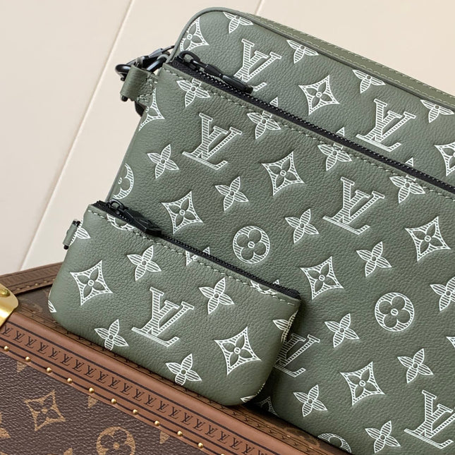TRIO MESSENGER BAG 25 IN GREEN MONOGRAM SHADOW CALFSKIN