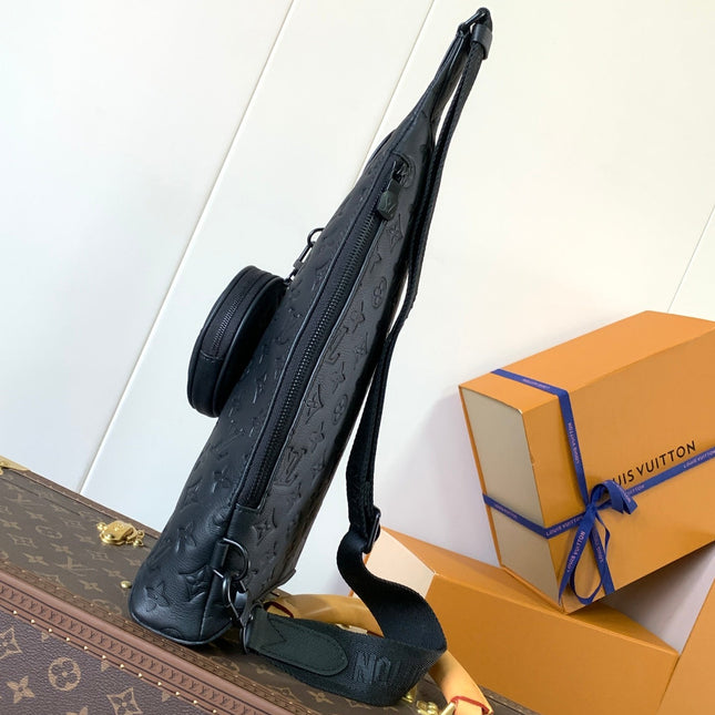 DUO CROSSBAG BAG 42 IN BLACK EMBOSSED CALFSKIN