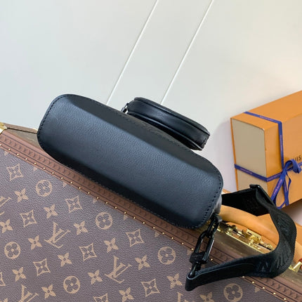 DUO CROSSBAG BAG 42 IN BLACK EMBOSSED CALFSKIN