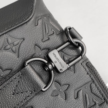 DUO CROSSBAG BAG 42 IN BLACK EMBOSSED CALFSKIN
