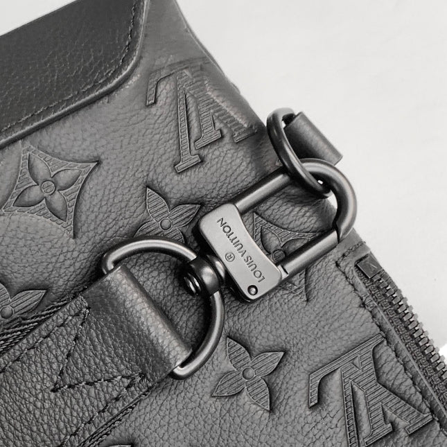 DUO CROSSBAG BAG 42 IN BLACK EMBOSSED CALFSKIN