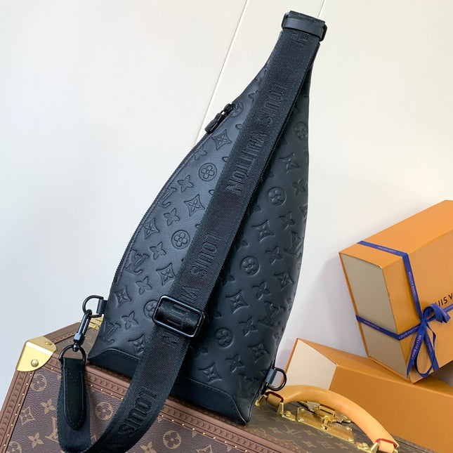 DUO CROSSBAG BAG 42 IN BLACK EMBOSSED CALFSKIN