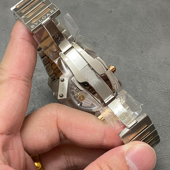 OCTO 41 AUTOMATIC ROSE GOLD AND STEEL WHITE DIAL