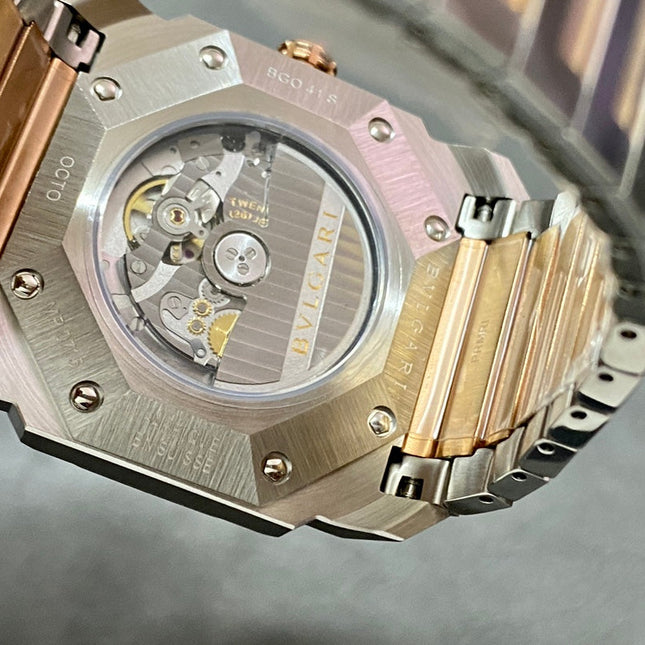 OCTO 41 AUTOMATIC ROSE GOLD AND STEEL WHITE DIAL