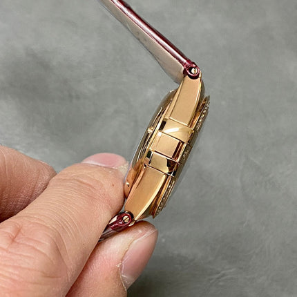 CONSTELLATION 34 MM WATCH ROSE GOLD CASE WITH WINE RED LEATHER STRAP