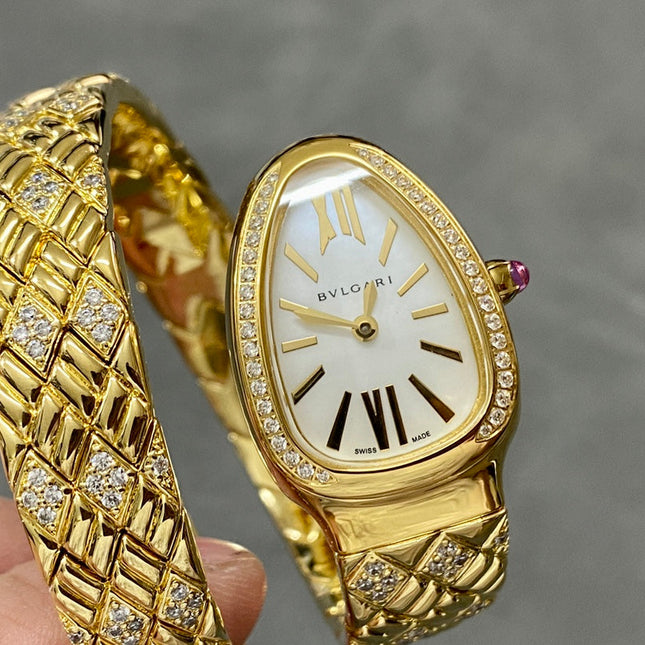 SERPENTI TUBOGAS QUARTZ YELLOW GOLD WHITE DIAL