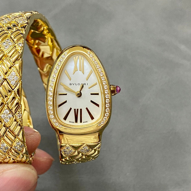 SERPENTI TUBOGAS QUARTZ YELLOW GOLD WHITE DIAL