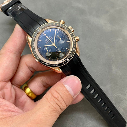 SPEEDMASTER MOONPHASE ROSE GOLD CASE AND BLACK LEATHER STRAP