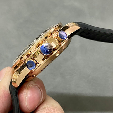 SPEEDMASTER MOONPHASE ROSE GOLD CASE AND BLACK LEATHER STRAP