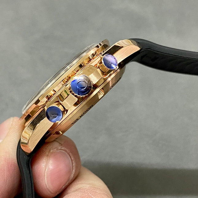 SPEEDMASTER MOONPHASE ROSE GOLD CASE AND BLACK LEATHER STRAP