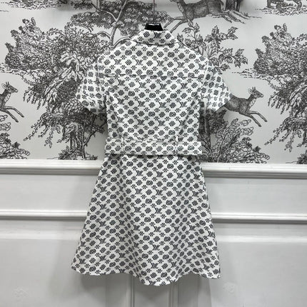 LV JACQUARD PATTERN ROUND NECK DENIM DRESS 274622
