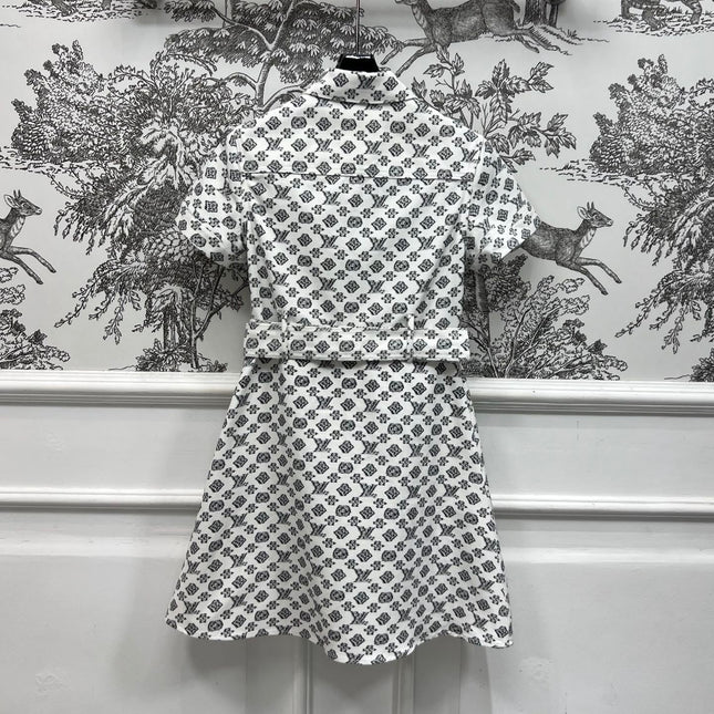 LV JACQUARD PATTERN ROUND NECK DENIM DRESS 274622