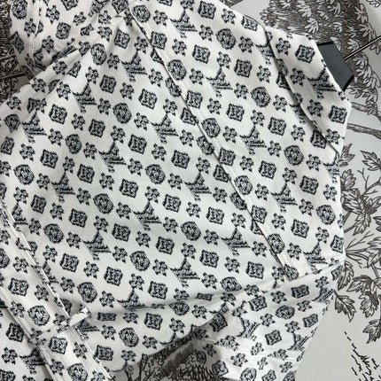 LV JACQUARD PATTERN ROUND NECK DENIM DRESS 274622