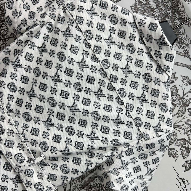 LV JACQUARD PATTERN ROUND NECK DENIM DRESS 274622