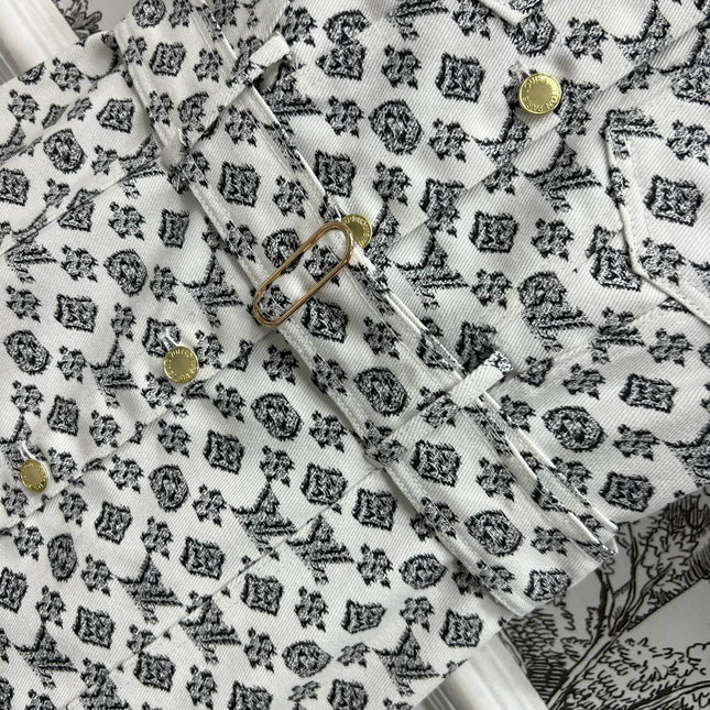 LV JACQUARD PATTERN ROUND NECK DENIM DRESS 274622