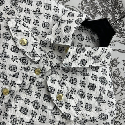 LV JACQUARD PATTERN ROUND NECK DENIM DRESS 274622