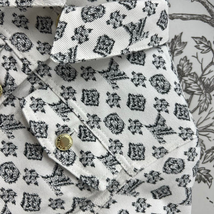 LV JACQUARD PATTERN ROUND NECK DENIM DRESS 274622