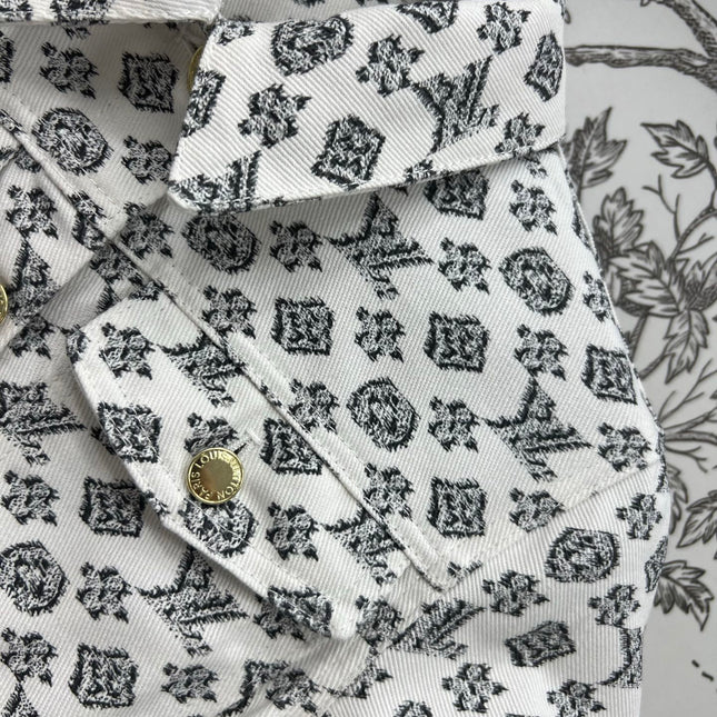 LV JACQUARD PATTERN ROUND NECK DENIM DRESS 274622