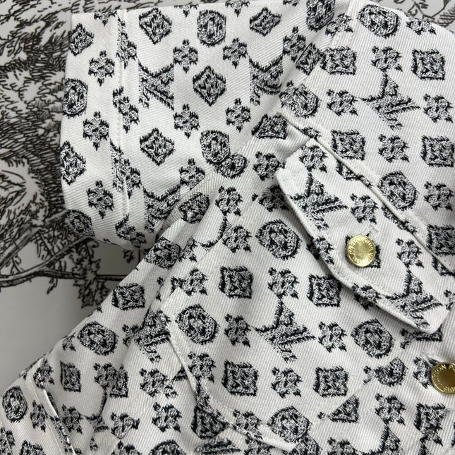 LV JACQUARD PATTERN ROUND NECK DENIM DRESS 274622