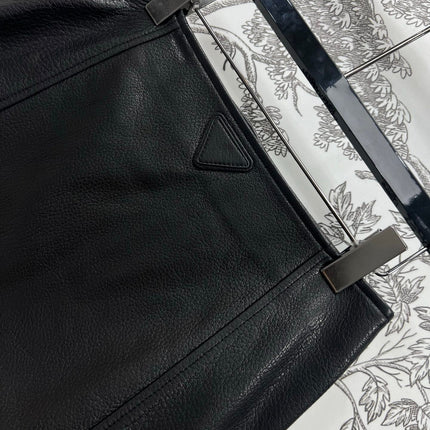 PRADA SHORT LEATHER SKIRT WITH ZIPPER 274475