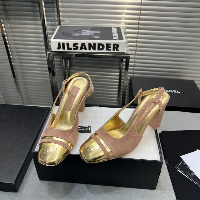 slingback rose suede gold metalic lambskin square toe 9.5