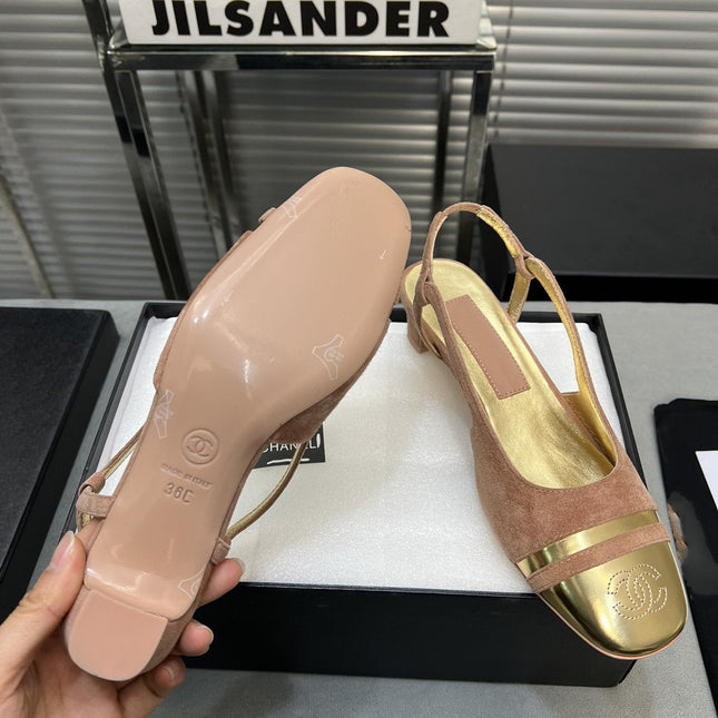 slingback rose suede gold metalic lambskin square toe 5.0