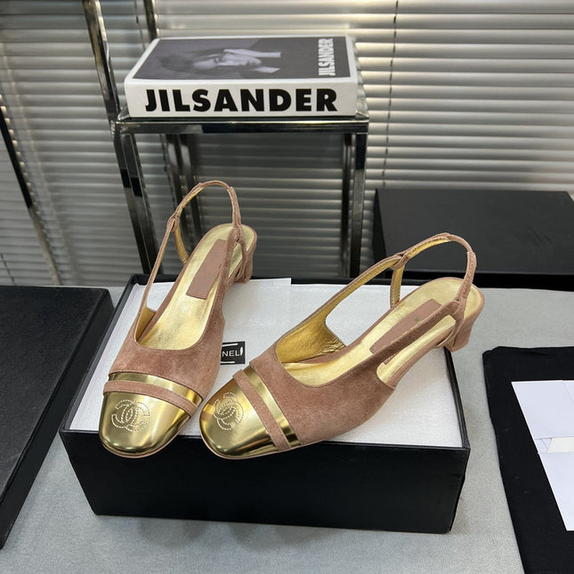 slingback rose suede gold metalic lambskin square toe 5.0